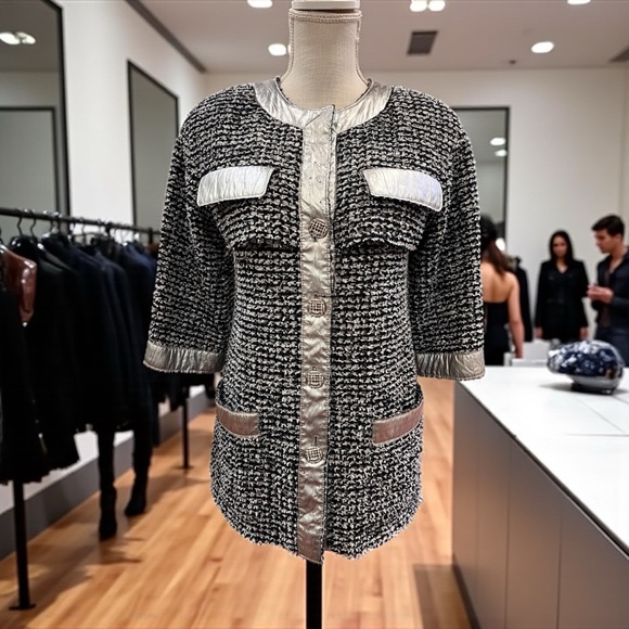 CHANEL Black and Silver Fantasy Tweed Blazer - Picture 1 of 13